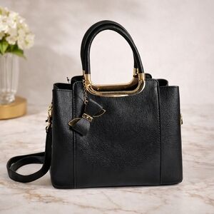 Becool Black Satchel Bag Gold Hardware Top Handle Crossbody Purse NWT In Pockets